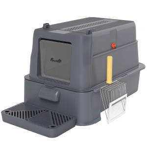 Altro Lettiera Per Gatti Chiusa Da 80l Con Vassoio Estraibile, In Abs E Acciaio Inox, 63x43x43 Cm, Grigio Scuro