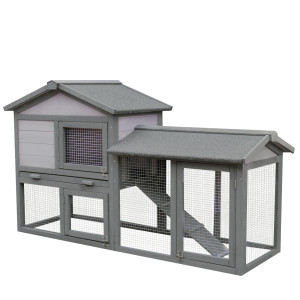 Altro Conigliera Gabbia Per Conigli In Legno Da Esterno Con Casetta, Spazio Aperto Recintato E Tetto 147x54x84cm