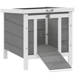 Altro Gabbia Per Conigli In Legno Da Esterno Con Tetto In Asfalto E Rampa Antiscivolo, 42x51x43cm, Grigia