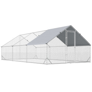 Altro Pollaio Da Giardino Con Telaio Zincato, Copertura Impermeabile E Rete Esagonale, 3x6x2m, Argento