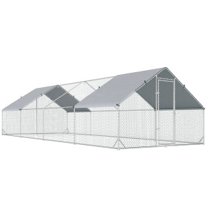 Altro Pollaio Da Giardino Con Telaio Zincato, Copertura Impermeabile E Rete Esagonale, 3x8x2 M, Argento