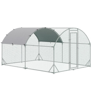 Altro Recinto Per Galline In Metallo Galvanizzato Con Tetto E Copertura Anti Uv, 280x380x197 Cm, Argento