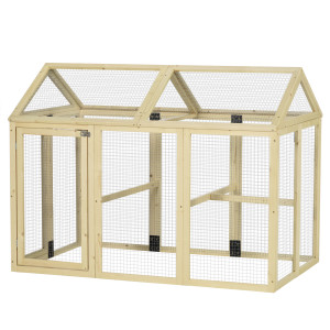 Altro Recinto Per Galline All'aperto In Legno Con Porte Multiple E Rete In Metallo, 140x88.5x106 Cm, Color Legno
