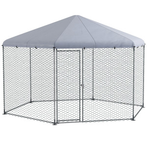 Altro Recinto Per Galline Con Tetto E Porta Bloccabile In Acciaio Per 10-15 Animali, 4x3.5x2.6m