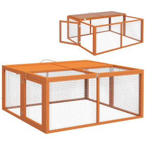 Altro Conigliera Da Esterno Pieghevole Per 2-3 Roditori Con Ingressi Multipli, In Legno E Acciaio, 110x105x50 Cm, Arancione