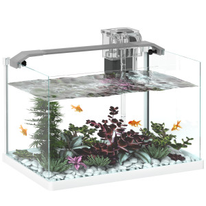 Altro Acquario In Vetro Con Luci Led Da 20l, Filtro E Pompa D'acqua, 38x26x27 Cm, Bianco