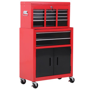 Altro Carrello Porta Attrezzi 2 In 1 Con Cassetta Superiore E Armadietto Inferiore, In Metallo, 61.6x33x108 Cm, Rosso