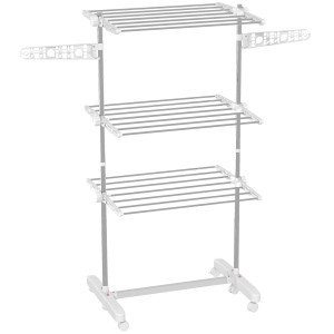 Altro Stendino Verticale Pieghevole In Acciaio E Plastica Con 6 Ruote E 3 Ripiani Regolabili, 142x55x172 cm