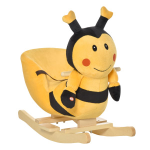 Altro Animale A Dondolo Per Bambini A Forma Di Ape In Legno Di Pioppo Con Musica, 60x33x45 Cm, Giallo E Nero