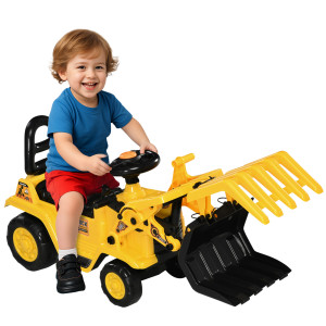 Altro Escavatore Per Bambini 2-4 Anni Con Pinza, Pulsante Per Suoni E Spazio Portaoggetti, 83x27x39 Cm, Giallo E Nero