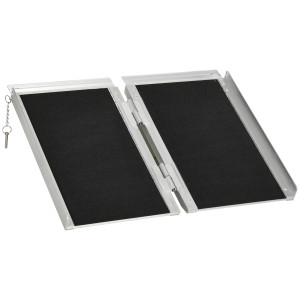 Altro Rampa Per Sedia A Rotelle Pieghevole Con Guide Laterali, In Lega Di Alluminio, 61x72 Cm, Argento E Nero