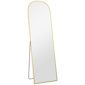 Altro Specchio Da Terra E Parete Moderno In Lega Di Alluminio Con Supporto Pieghevole, 50x170cm, Oro