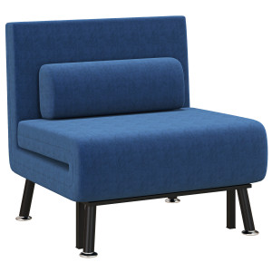 Altro Poltrona Letto Con Schienale Regolabile In 5 Posizioni, In Tessuto Effetto Lino E Acciaio, 75x70x75 Cm, Blu Scuro