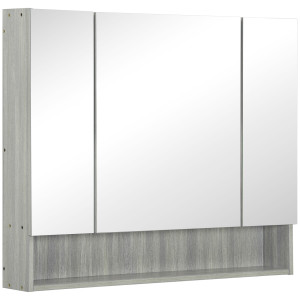 Altro Armadietto Con Specchio A 4 Sezioni Con Ripiani Regolabili, In Legno E Vetro, 90x15x75 Cm, Grigio