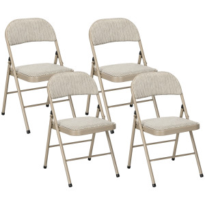 Altro Set Di 4 Sedie Pieghevoli Con Seduta Imbottita In Poliestere E Struttura In Acciaio, Beige