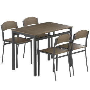 Altro Set Da Pranzo Da 5 Pezzi Con 1 Tavolo Rettangolare 100x63x76.5 Cm E 4 Sedie 45x40x82 Cm, In Acciaio E Mdf