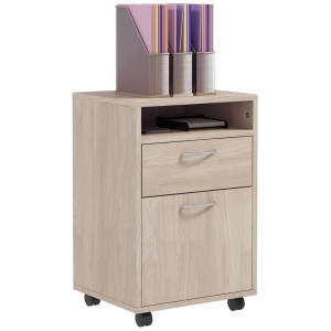 Altro Cassettiera Da Ufficio Portadocumenti Con Ripiano Aperto E 2 Cassetti, In Legno E Metallo, 40x35x60 Cm, Rovere