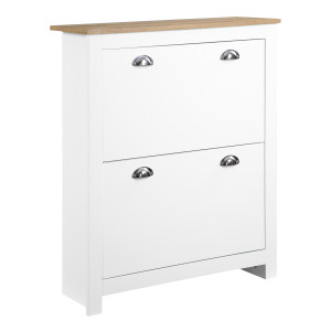 Altro Scarpiera Slim 2 Cassetti A Ribalta E Ripiano Regolabile Per 12 Paia Di Scarpe, 79x23x90.5 Cm, Bianco