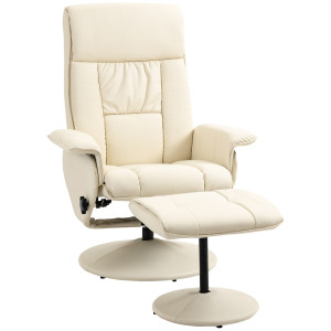 Altro Poltrona Relax Reclinabile Fino 135° Con Seduta Girevole E Pouf Poggiapiedi, 78x84x110cm, Crema
