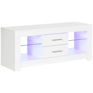 Altro Mobile Porta Tv Da 55" Con Luci Led A 12 Colori E Telecomando, Legno E Vetro 120x40x50cm, Bianco
