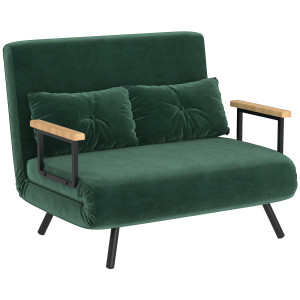 Altro Divano Letto 3 In 1 In Tessuto Effetto Velluto Con Schienale Regolabile E 2 Cuscini, 102x73x81 Cm, Verde