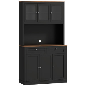 Altro Credenza Cucina Alta Con 4 Armadietti, 2 Cassetti E Piano Centrale, 100x40x180 Cm, Nero