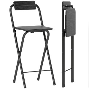 Altro Set 2 Sgabelli Da Bar Pieghevoli Con Poggiapiedi, In Legno E Acciaio, 37x45x87 Cm, Nero