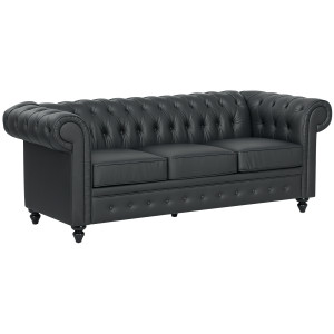 Altro Divano 3 Posti Stile Chesterfield Trapuntato Con Molle Insacchettate, Finta Pelle, 213x86x79 Cm, Nero