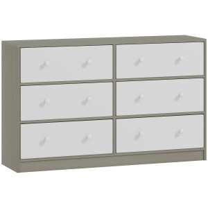 Altro Cassettiera 6 Cassetti Pieghevoli Con Maniglie Doppie, In Legno, Acciaio E Tessuto, 114x30x70 Cm, Bianco E Grigio