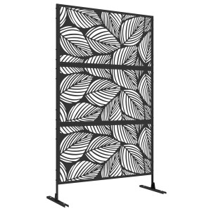 Altro Paravento Da Esterno Decorativo In Acciaio Traforato Con Design A Foglie, 122x198cm, Nero
