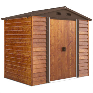 Altro Casetta Da Giardino Porta Attrezzi Con Porte Scorrevoli E Pareti Effetto Legno, 2,3x1,5x2 M, Marrone