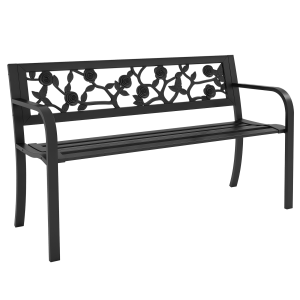 Altro Panchina Da Giardino 2 Posti In Acciaio Con Schienale Decorato E Braccioli, 127x50x75cm, Nero