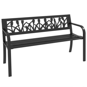 Altro Panchina Da Giardino A 2 Posti In Acciaio Con Schienale Decorato E Braccioli, 125x50x75cm, Nero