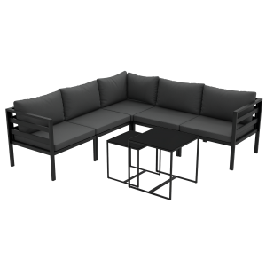Altro Set Da Giardino 7 Pezzi In Acciaio E Poliestere Con 5 Sedie Con Cuscini E 2 Tavolini Da Caffè, Grigio