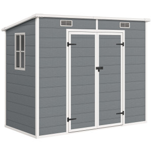 Altro Casetta Da Giardino In Resina Con Pavimento, 2 Porte Con Blocco, Finestra, 2.4 X 1.3 M, Grigio