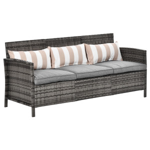 Altro Divanetto Da Esterno 3 Posti In Rattan Pe, Divano Da Esterno Con Cuscini Imbottiti E Removibili, Per Terrazzo, Patio E Giardino, 173x68x78 Cm,