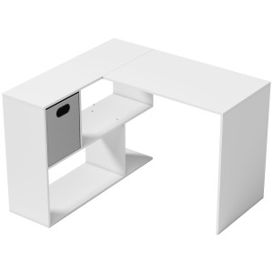 Altro Scrivania Angolare Moderna Con Scaffale E Cassetto In Tessuto, 110x100x75 Cm, Bianco