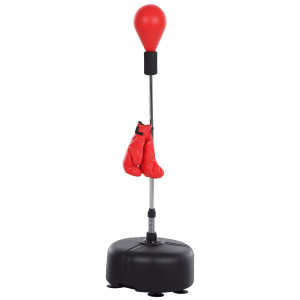 Altro Punching Ball Ad Altezza Regolabile Con Guanti Boxe, In Acciaio, Finta Pelle E Pe, Ø48x136-154 Cm, Nero E Rosso