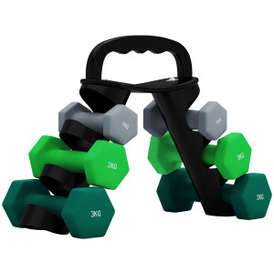 Altro Set 6 Manubri Pesi (2x1 Kg, 2x2 Kg, 2x3 Kg) Da 12 Kg Con Supporto/kettlebell, In Metallo E Plastica Multicolore