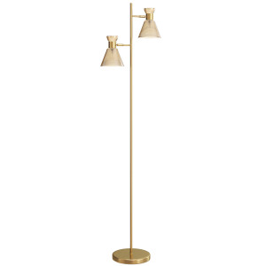 Altro Lampada Da Terra Moderna Con 2 Luci E Teste Regolabili, Interruttore A Pedale, Oro