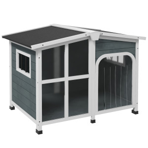 Altro Cuccia Per Cani Taglia Media Da Esterno Con Tetto Apribile In Legno, 101x66.5x70.5 Cm, Grigio