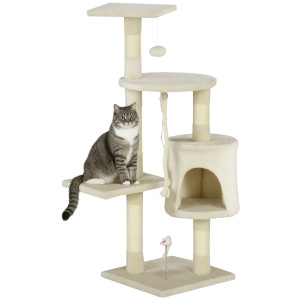Altro Albero Tiragraffi Per Gatti Con Cassetta, Pallina, Corda Per Gioco E Relax, 40x40x116 Cm, Beige