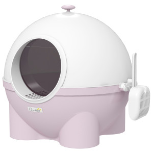 Altro Lettiera Per Gatti 4kg Max Con Coperchio E Paletta Inclusa, 53x51x48 Cm, Bianca E Rosa