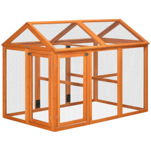 Altro Gabbia Per Galline In Legno Con Porte Multiple E Rete In Metallo, 140x88.5x106cm, Arancione