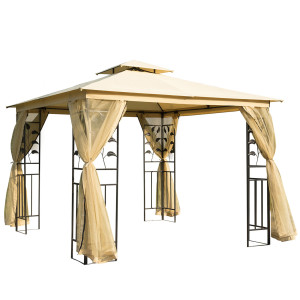 Altro Gazebo Da Giardino 3x3m Con Zanzariera, Telaio In Acciaio E Doppio Tettuccio, Beige