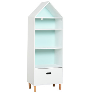 Altro Libreria Scaffale Portagiochi Per Cameretta Bimbi E Ragazzi, 1 Cassetto E 4 Ripiani, Bianca E Azzurra 50x30x142cm