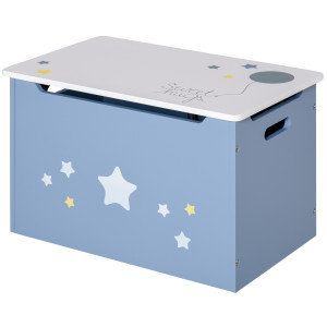 Altro Cassapanca Baule Portagiochi In Legno Blu E Bianco, Panca Per Cameretta Bambini 55 X 34 X 35.5 cm