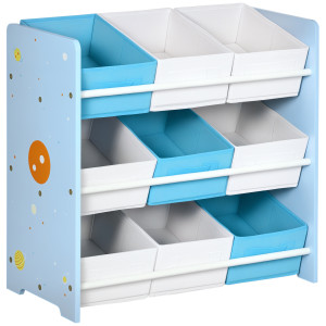 Altro Mobiletto Portagiochi Con 9 Cestini Rimovibili In Mdf E Tessuto, 63x30x60cm, Azzurro