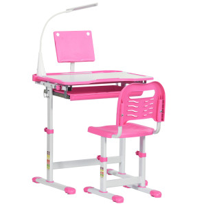 Altro Banco Scuola Regolabile Con Sedia Per Bambini 6-12 Anni, 70x49.5x80-105 Cm, Rosa