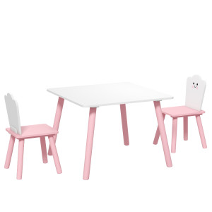 Altro Set Tavolo E 2 Sedie Per Bambini 3-6 Anni In Legno Con Angoli Arrotondati, Rosa